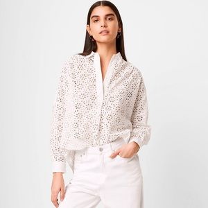 FRENCH CONNECTION | Agee Broderie White Anglaise Popover Shirt, Long Sleeved